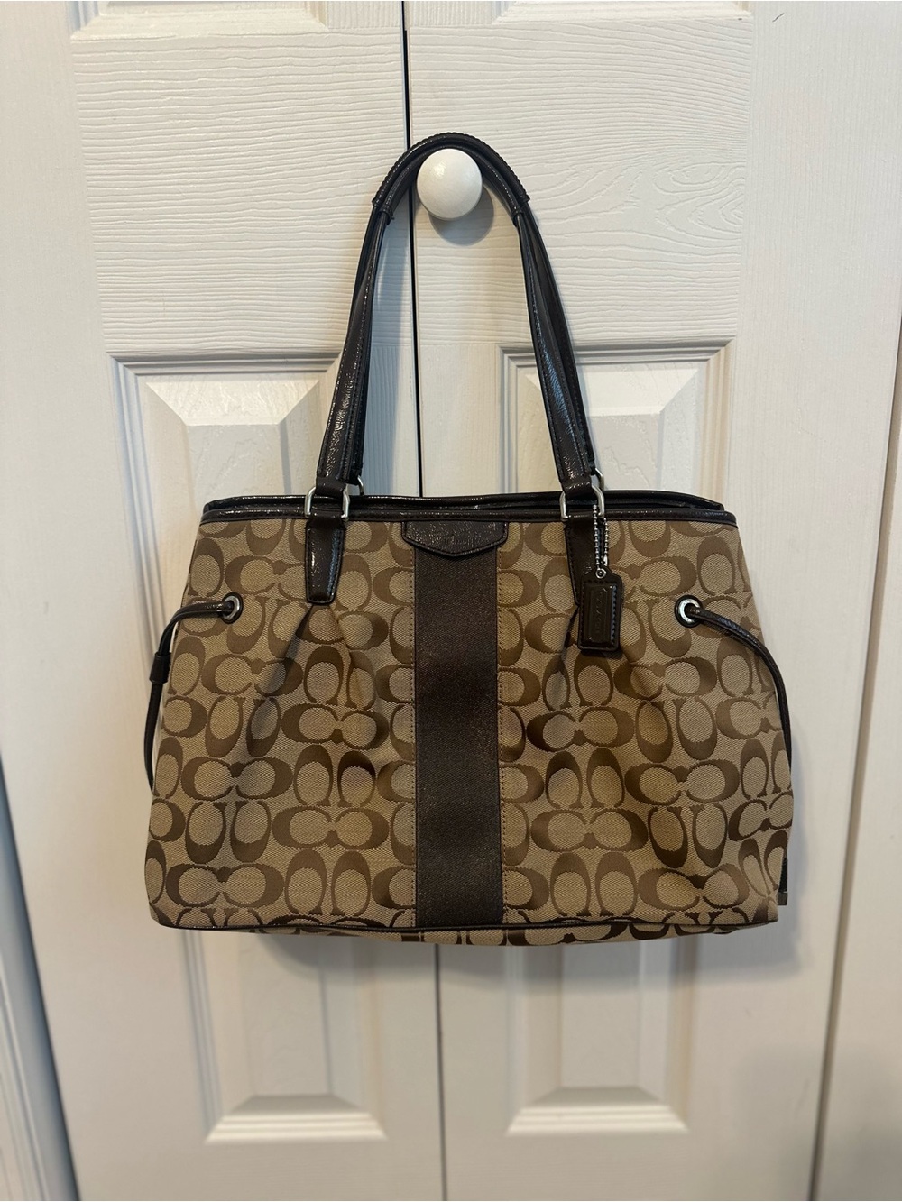 NWOT Coach Signature Stripe Mini Purse Tote in Brown